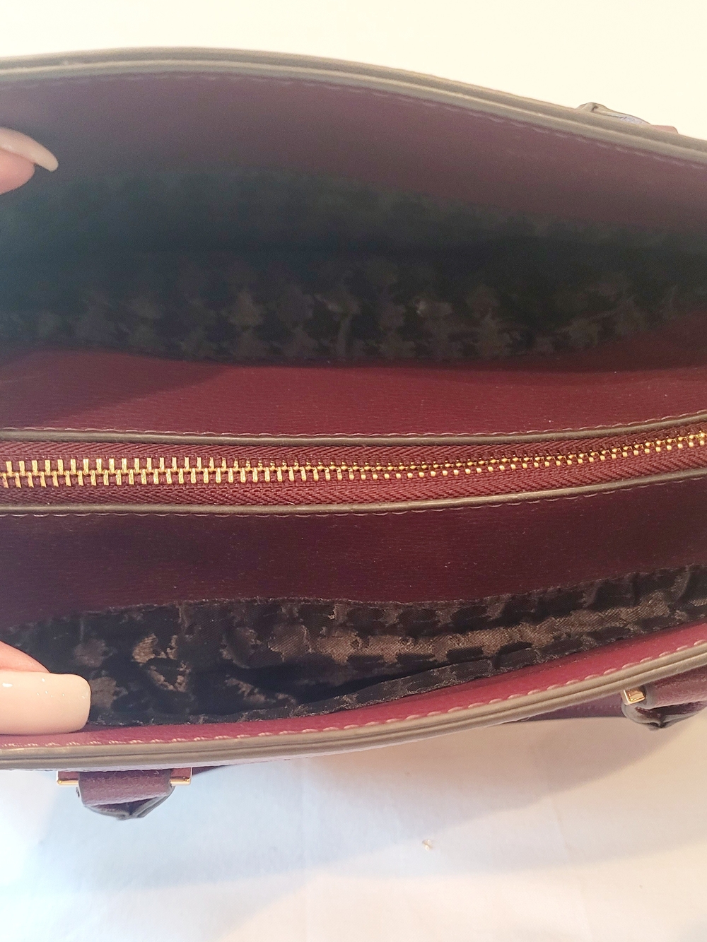 Karl Lagerfeld Plum Suede and Leather Shoulder Satchel - Picture 6 of 8